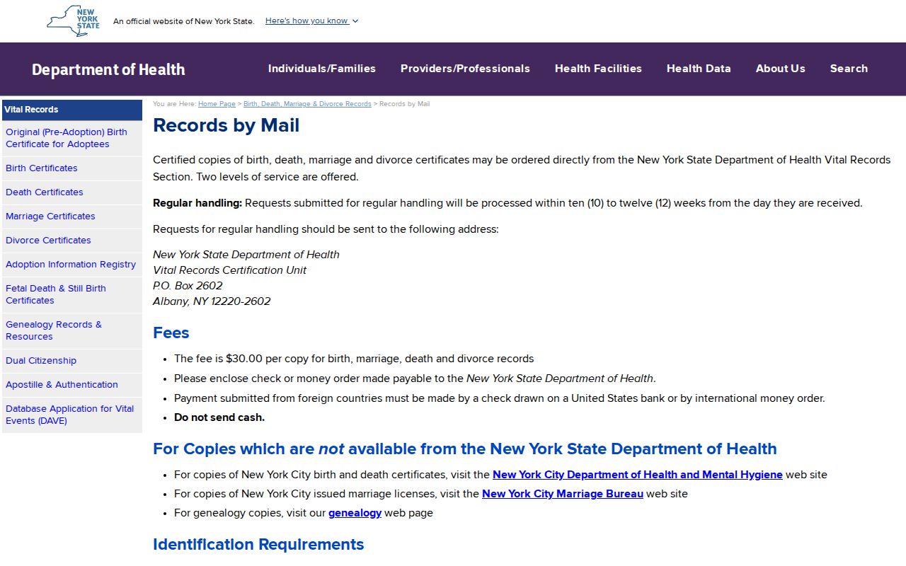 Town of Webster resident lookup NYSDOH vital records mail application