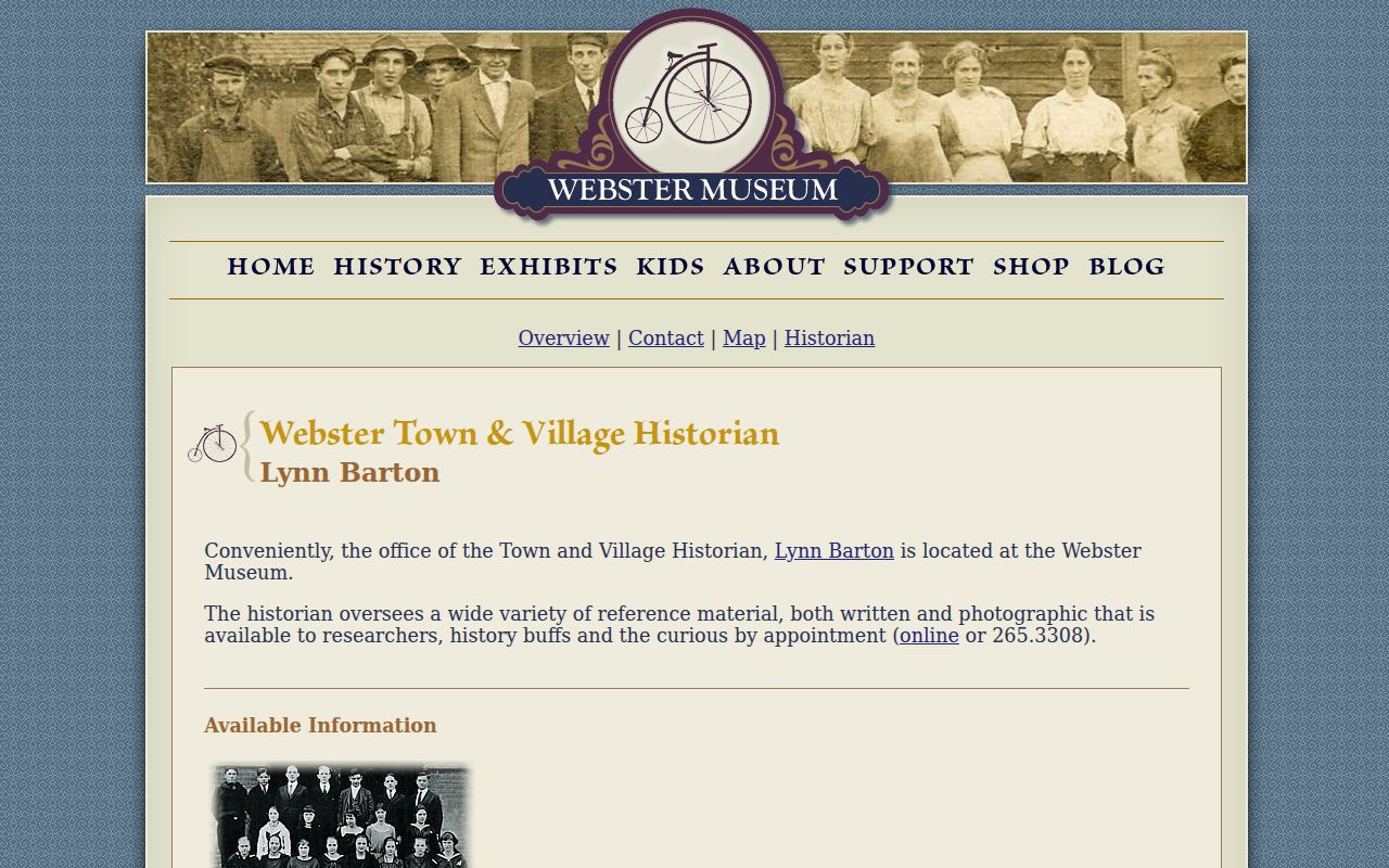 Town of Webster previous residents Webster Museum Historian collections